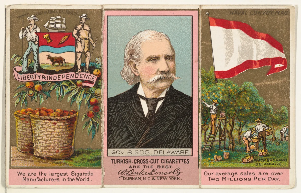 Governor Biggs, Delaware, from "Governors, Arms, Etc." series (N133-1), issued by Duke Sons & Co. by W. Duke, Sons & Co., print, 1885-1892