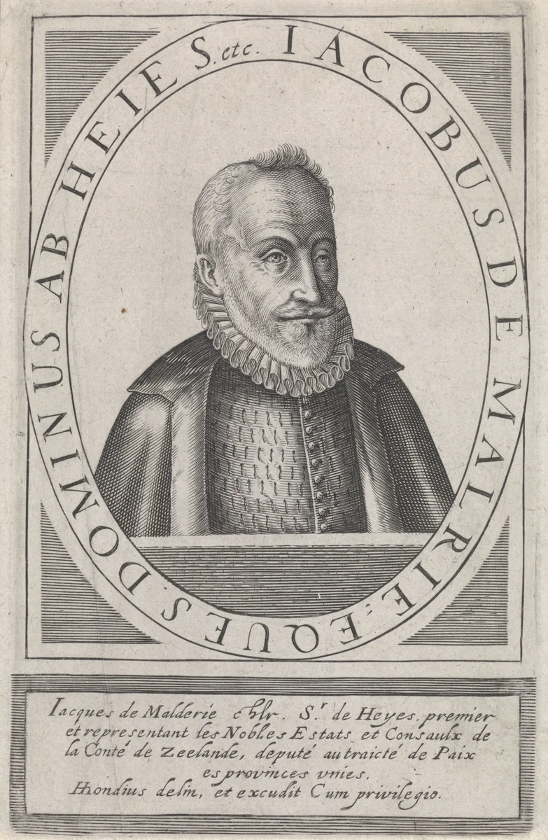 Portret van Jacobus de Maldery by Hendrick Hondius, print, 1608