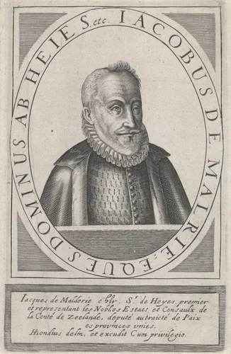 Portret van Jacobus de Maldery by Hendrick Hondius, print, 1608