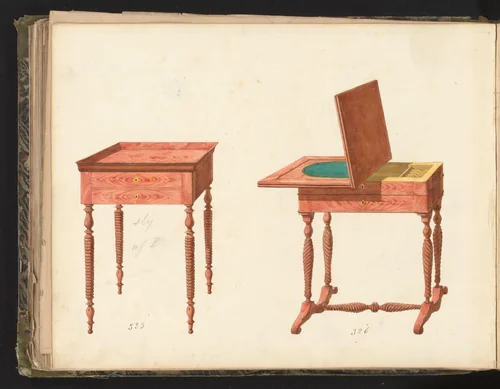 Ontwerp voor een breitafel en een speltafel by anonymous, drawing, 1825-1839