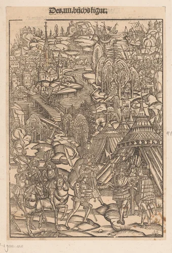 Veldslag van Julius Caesar in de omgeving van Keulen by anonymous, print, 1508