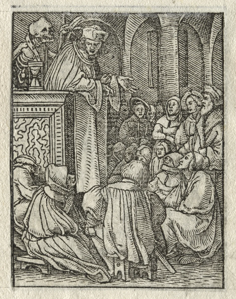 The Dance of Death: The Preacher; The Priest by Hans Holbein the Younger, print, 1521-1531