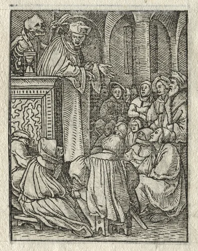 The Dance of Death: The Preacher; The Priest by Hans Holbein the Younger, print, 1521-1531