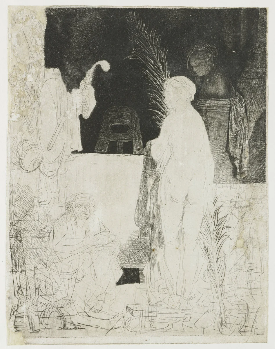 The artist drawing from the model by Rembrandt van Rijn, print, 1639