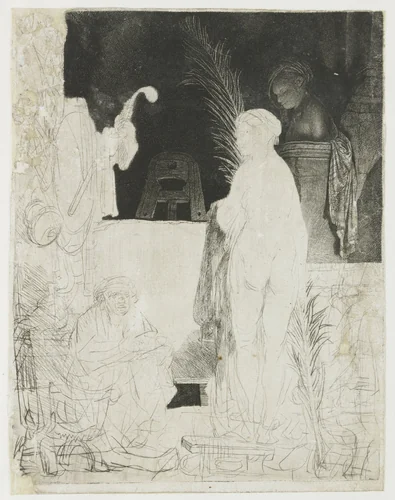 The artist drawing from the model by Rembrandt van Rijn, print, 1639