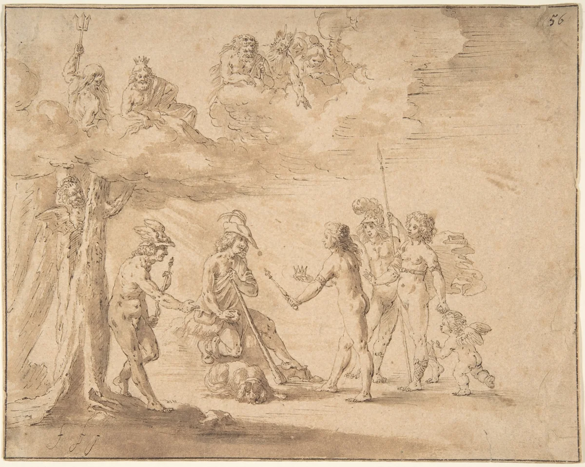 Judgment of Paris by anonymous, drawing, 1600-1699