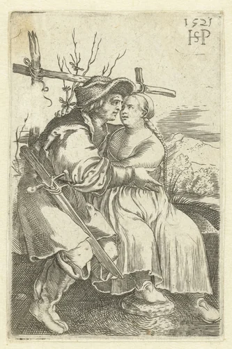 Boeren liefdespaar by anonymous, print, 1521-1599