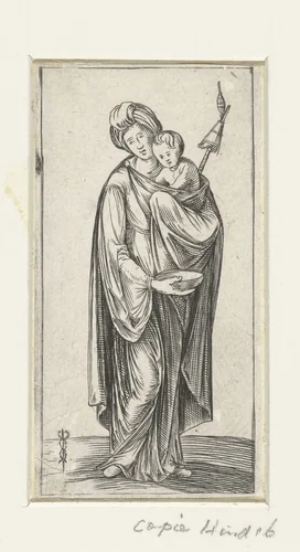 Vrouw met kind en spinrokken by anonymous, print, 1504