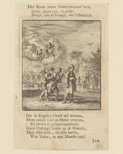 Kinderen en engelen by Jan Luyken, print, 1712