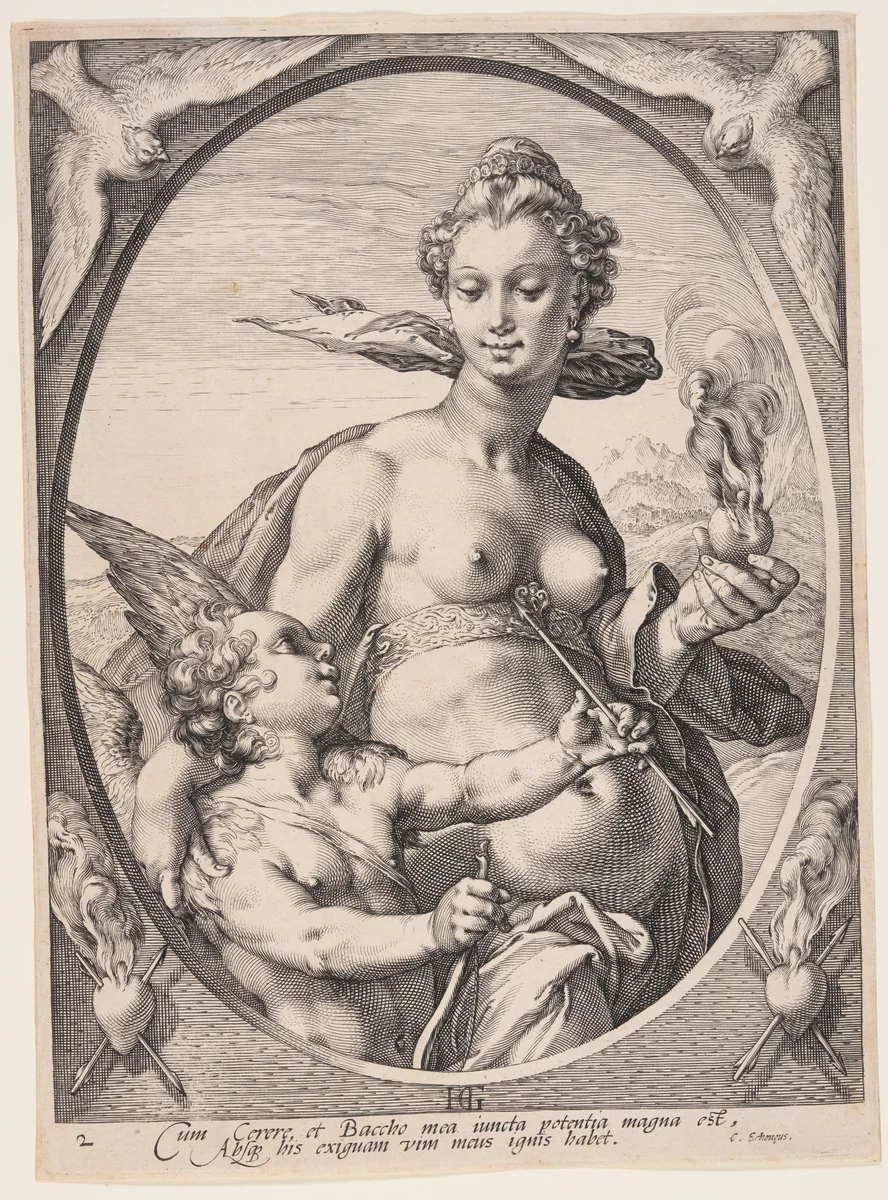 Venus and Amor, from Three Pagan Gods or Goddesses by Jan Saenredam, print, 1595