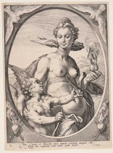 Venus and Amor, from Three Pagan Gods or Goddesses by Jan Saenredam, print, 1595