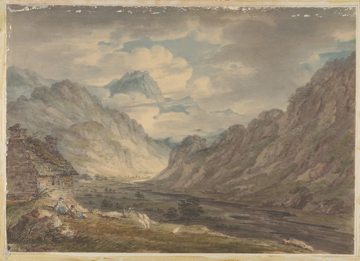 The Honister Pass from Gatesgarth Farm, Gatesgarthdale, Lake District by Edward Dayes, drawing, 1789-1804