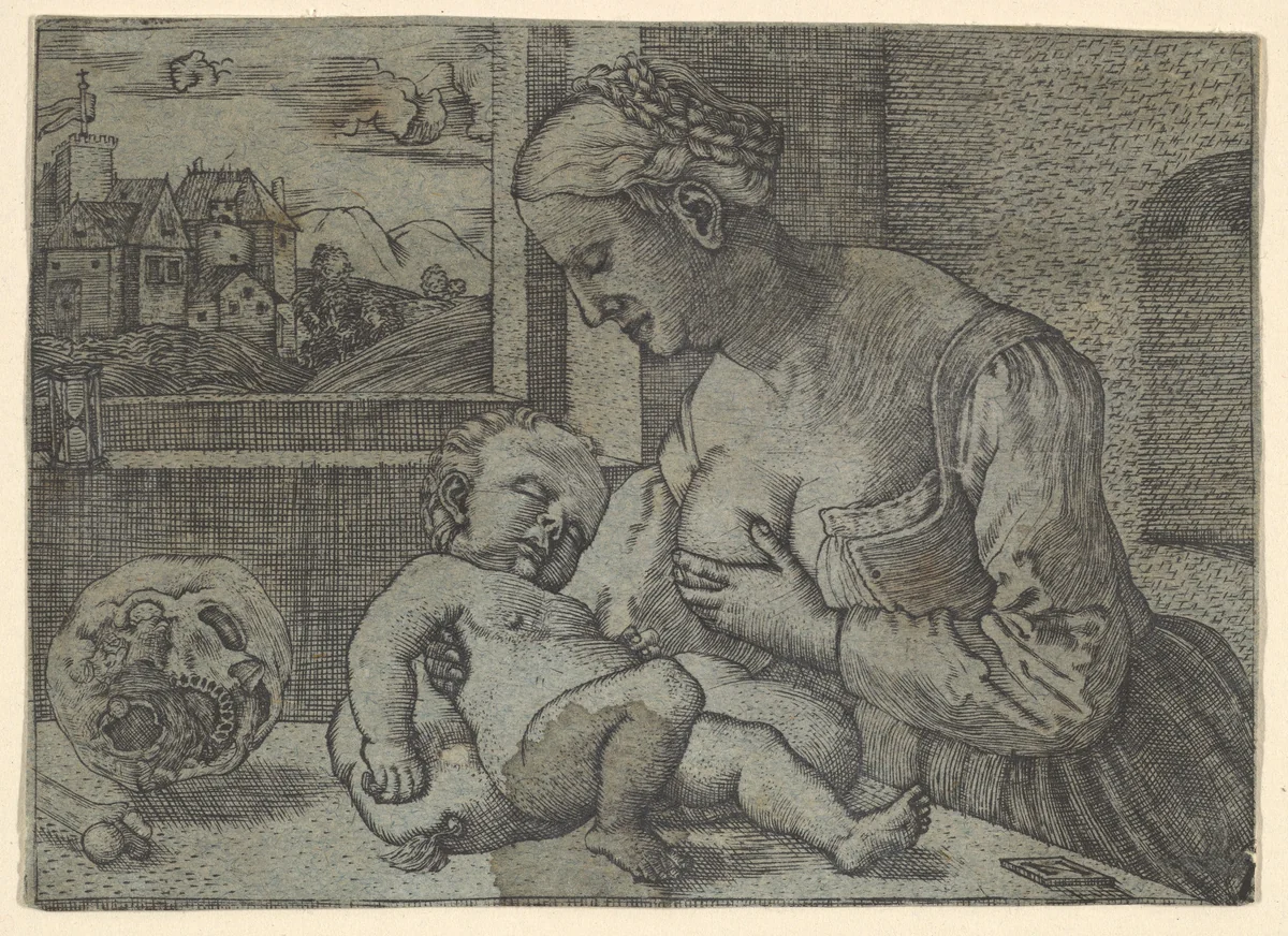 The Virgin and Child with the Skull (copy) by Barthel Beham, print, 1526-1563