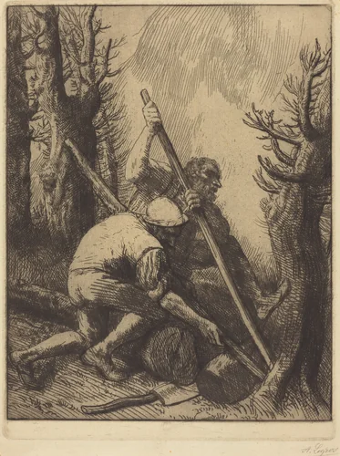 Woodcutters, 3rd plate (Les bucherons) by Alphonse Legros, print, 1837-1911
