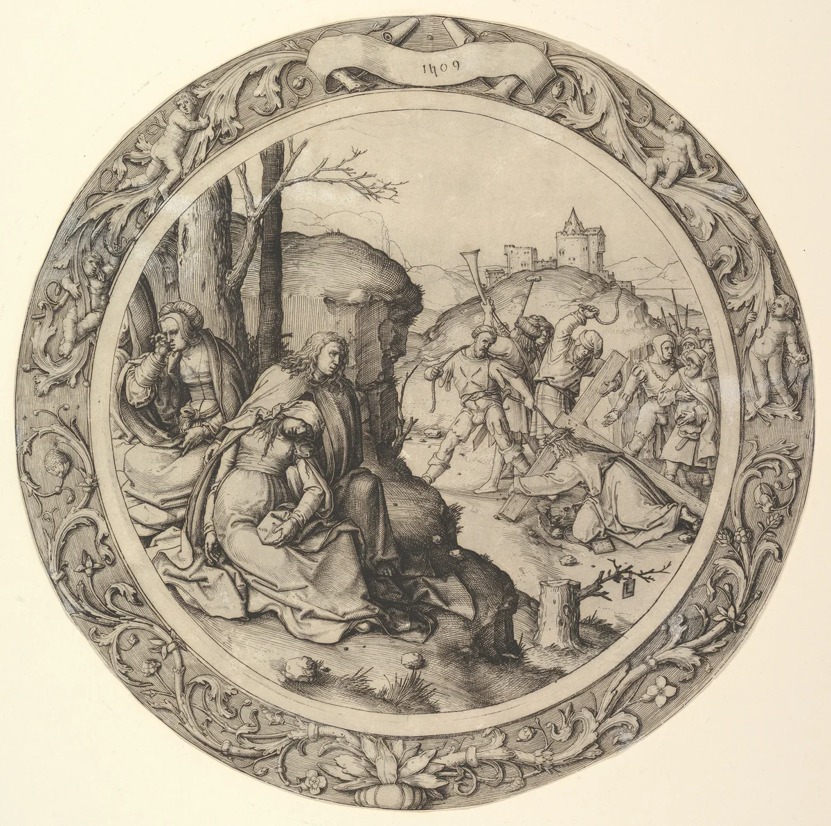 Christ Carrying the Cross, from the Circular Passion by Lucas van Leyden, print, 1509