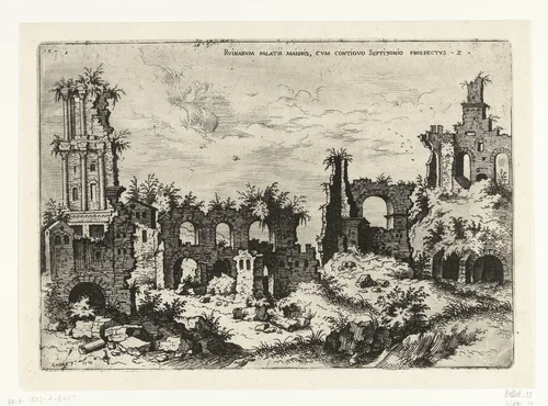 Gezicht op de Palatijn met het Septizonium by Unknown, print, 1550
