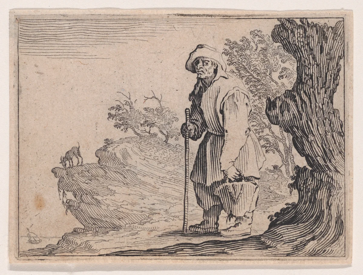 Le Paysan Portant son Sac (The Peasant Carrying his Sack), from Les Caprices Series B, The Nancy Set by Jacques Callot, print, 1617-1620