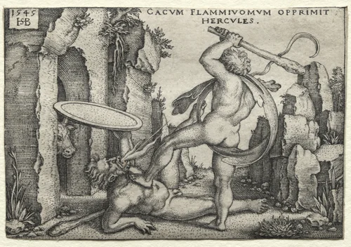 The Labors of Hercules: Hercules Killing the Giant Cacus by Hans Sebald Beham, print, 1545