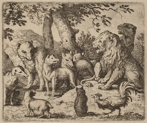 Reynard Attempts to Clear Himself by Allart van Everdingen, print, 1645-1656