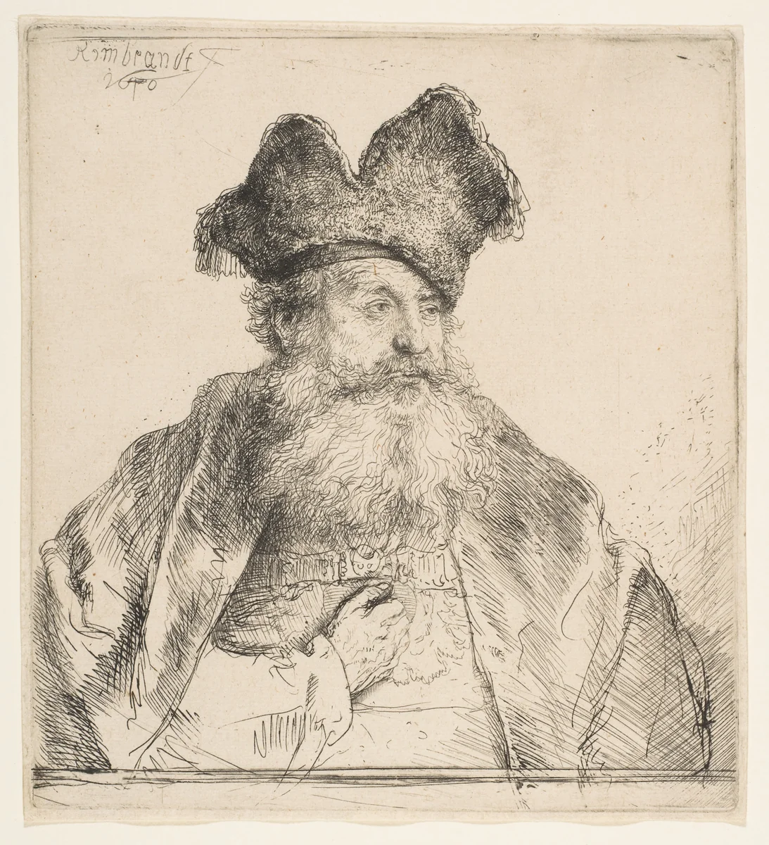Old Man with Divided Fur Cap by Rembrandt van Rijn, print, 1640