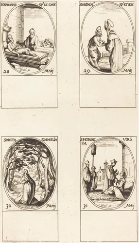 St. Germanus of Paris; St. Maximinus; St. Emmelia; St. Petronilla by Jacques Callot, print, 1627-1637