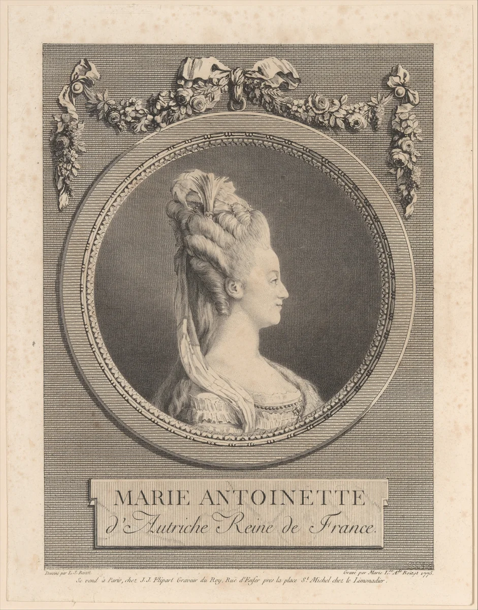 Marie Antoinette by Marie Louise Adélaide Boizot, print, 1775