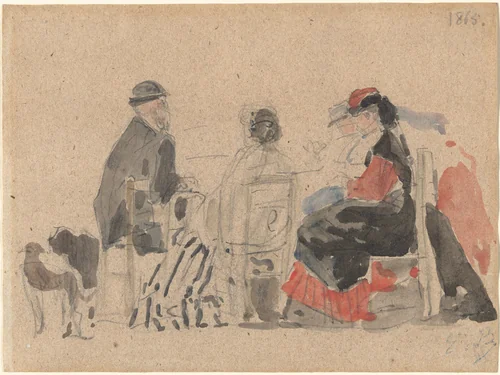 Conversation on the Beach by Eugène Boudin, drawing, 1865