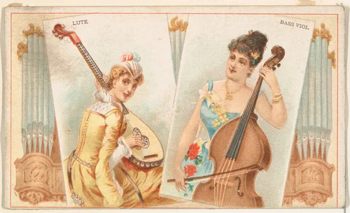 Lute and Bass Viol, from the Musical Instruments series (N121) issued by Duke Sons & Co. to promote Honest Long Cut Tobacco by W. Duke, Sons & Co., print, 1888