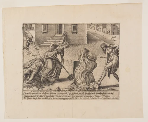 Death of the Foolish Litigant, from Litis Abusus (The Abuses of the Law) by Hendrick Goltzius, print, 1571-1581