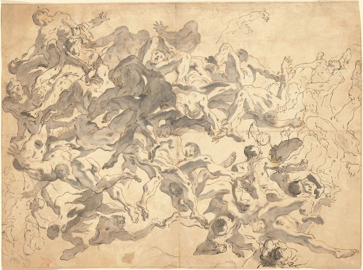 The Fall of the Rebel Angels by Giovanni Battista Tiepolo, drawing, 1717-1720