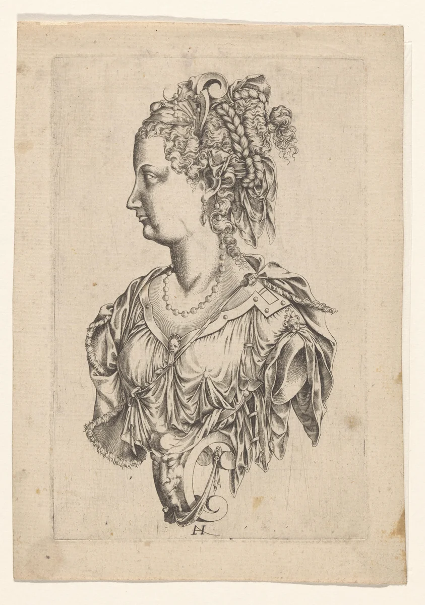 Herme van een vrouwenbuste by Andreas Herneisen, print, 1570-1610