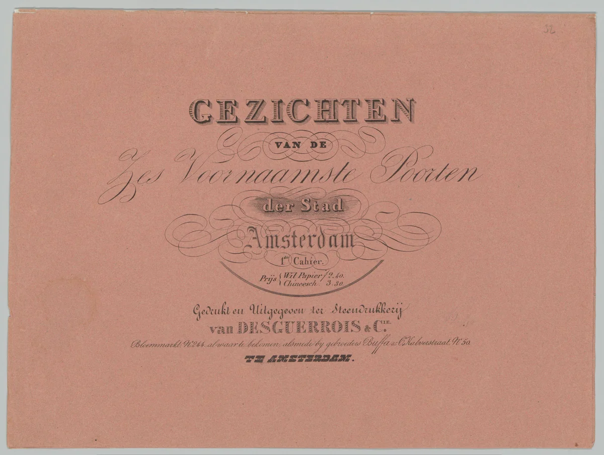 Omslag met serie Amsterdamse poorten by anonymous, print, 1828