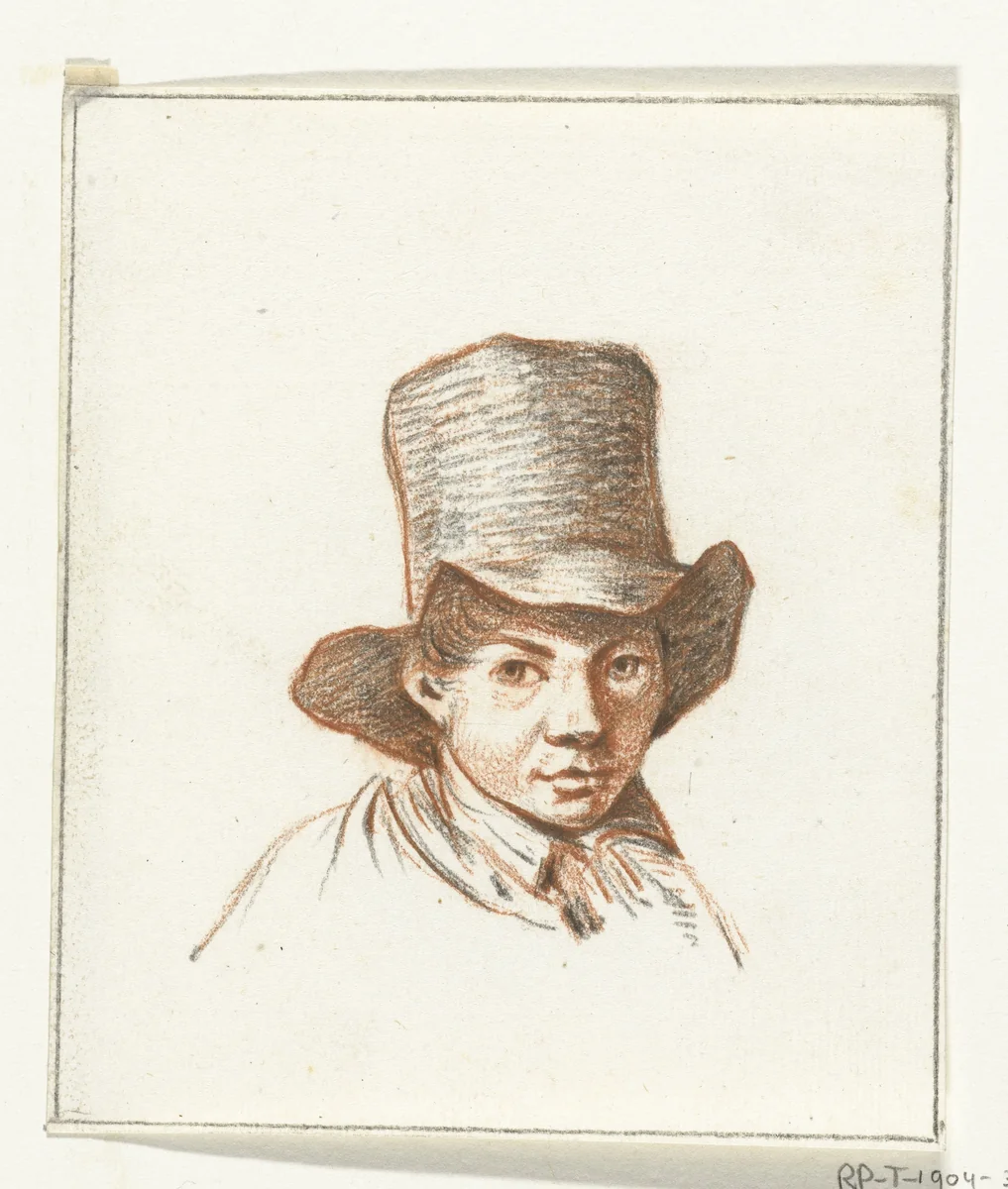 Hoofd van jongen met hoge hoed by Jean Bernard, drawing, 1775-1833
