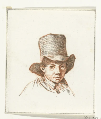 Hoofd van jongen met hoge hoed by Jean Bernard, drawing, 1775-1833