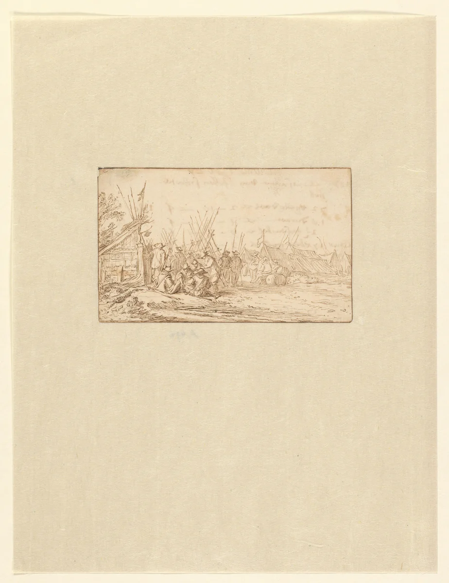 Soldatenkamp by Nicolaes van Lijnhoven, drawing, 1639-1702