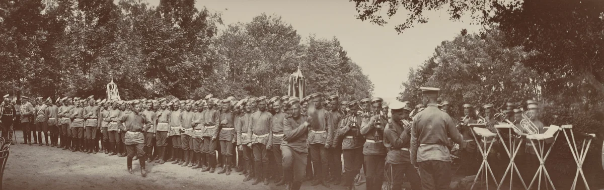 Cavalry in Rows, with One Soldier Stepping Out of Line, Krasnoe Selo by Unidentified Photographer, photograph, 1909