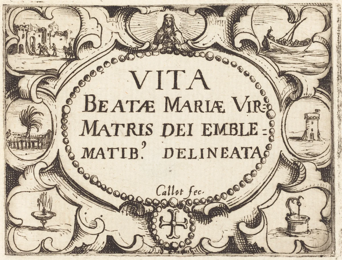 Title Page for "The Life of the Virgin in Emblems" by Jacques Callot, print, 1592-1635