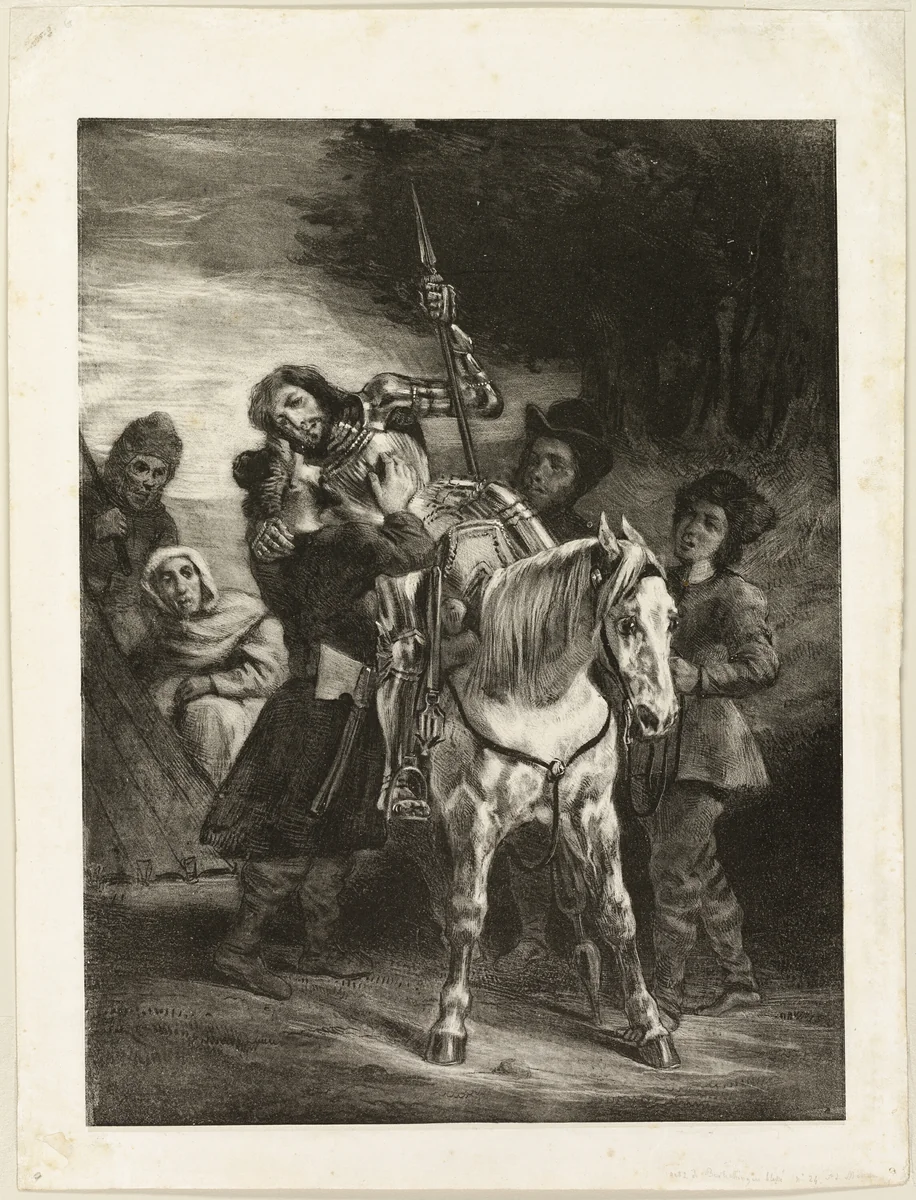 The Wounded Goetz Cared for by the Bohemians by Eugène Delacroix, print, 1836