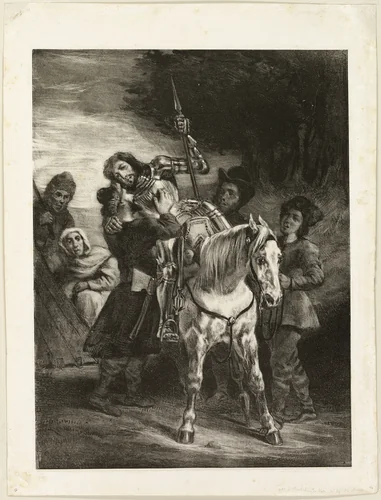 The Wounded Goetz Cared for by the Bohemians by Eugène Delacroix, print, 1836