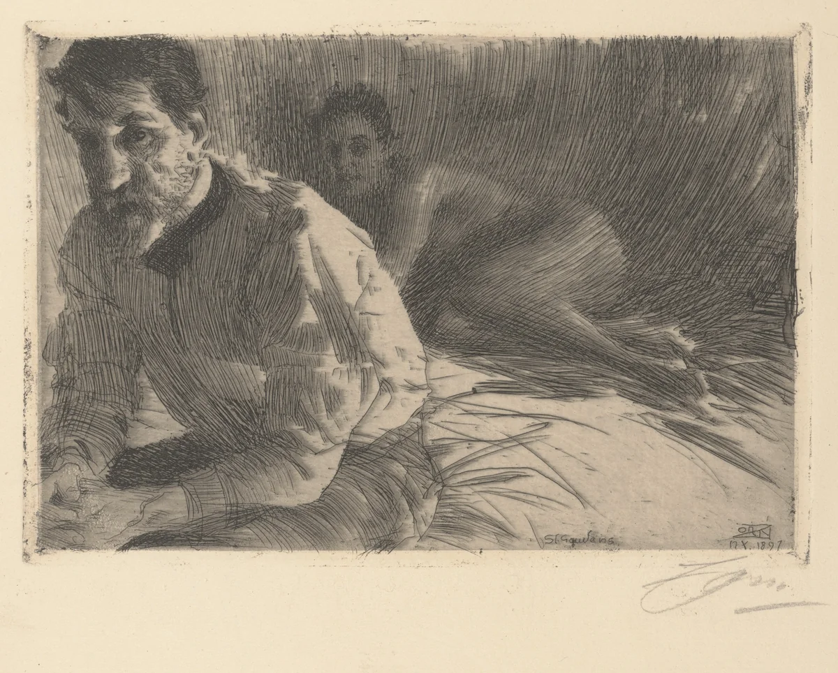 Augustus Saint Gaudens II (Saint Gaudens and his Model) by Anders Zorn, print, 1897