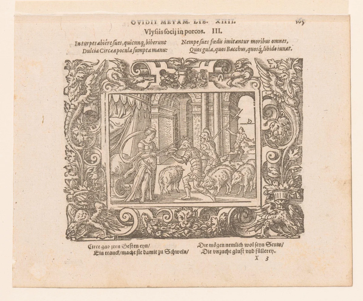 Circe verandert de mannen van Odysseus in zwijnen by Virgilius Solis, print, 1569