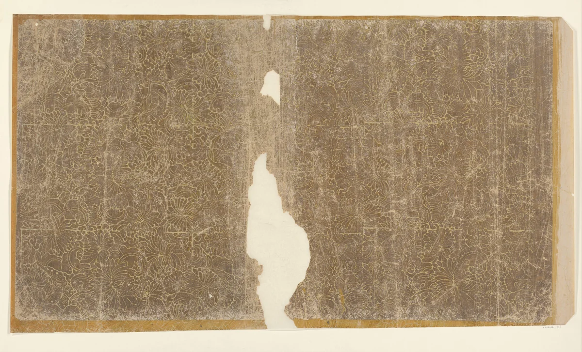 Blad met aaneengesloten bladvullend patroon van chrysanten (één van tien identieke bladen) by anonymous, other, 1850-1950