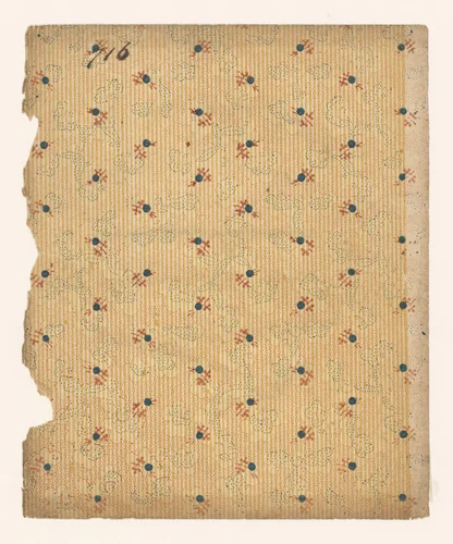 Blad met strooipatroon van bloemmotief met takje omgeven door punten op een lijnenfond by anonymous, other, 1750-1900
