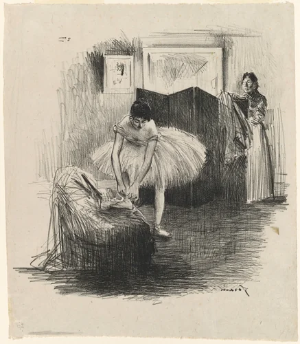 Danseuse rattachant son chausson (Dancer Tying Her Slipper) by Jean-Louis Forain, print, 1891