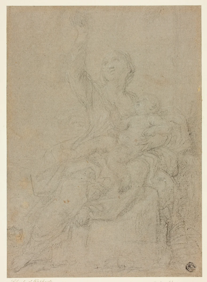 Seated Madonna and Child by Ciro Ferri, drawing, 1654-1689