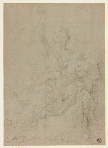 Seated Madonna and Child by Ciro Ferri, drawing, 1654-1689
