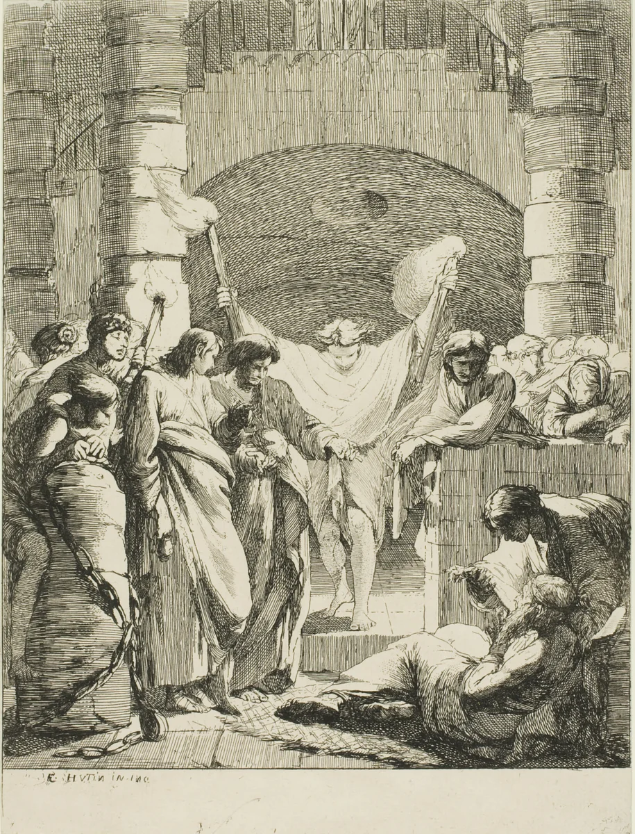Visiting Prisoners, from The Seven Acts of Mercy by François Hutin, print, 1735-1776