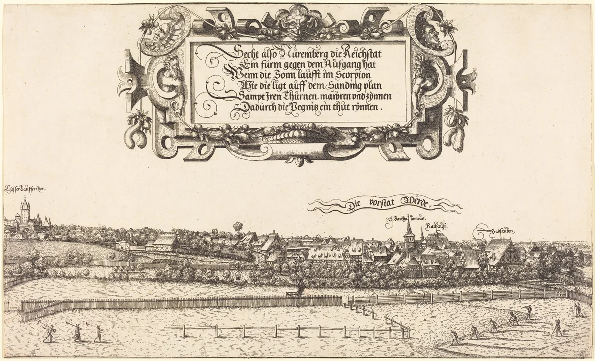View of Nuremberg from the East [right section] by Hanns Lautensack, print, 1552