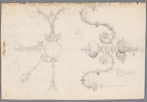 Ontwerp voor een kroonluchter by anonymous, drawing, 1650-1675