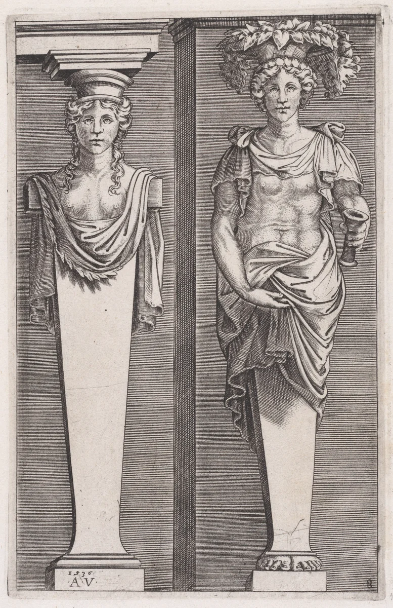 Young Women, from "The Hermae" by Agostino Veneziano, print, 1536